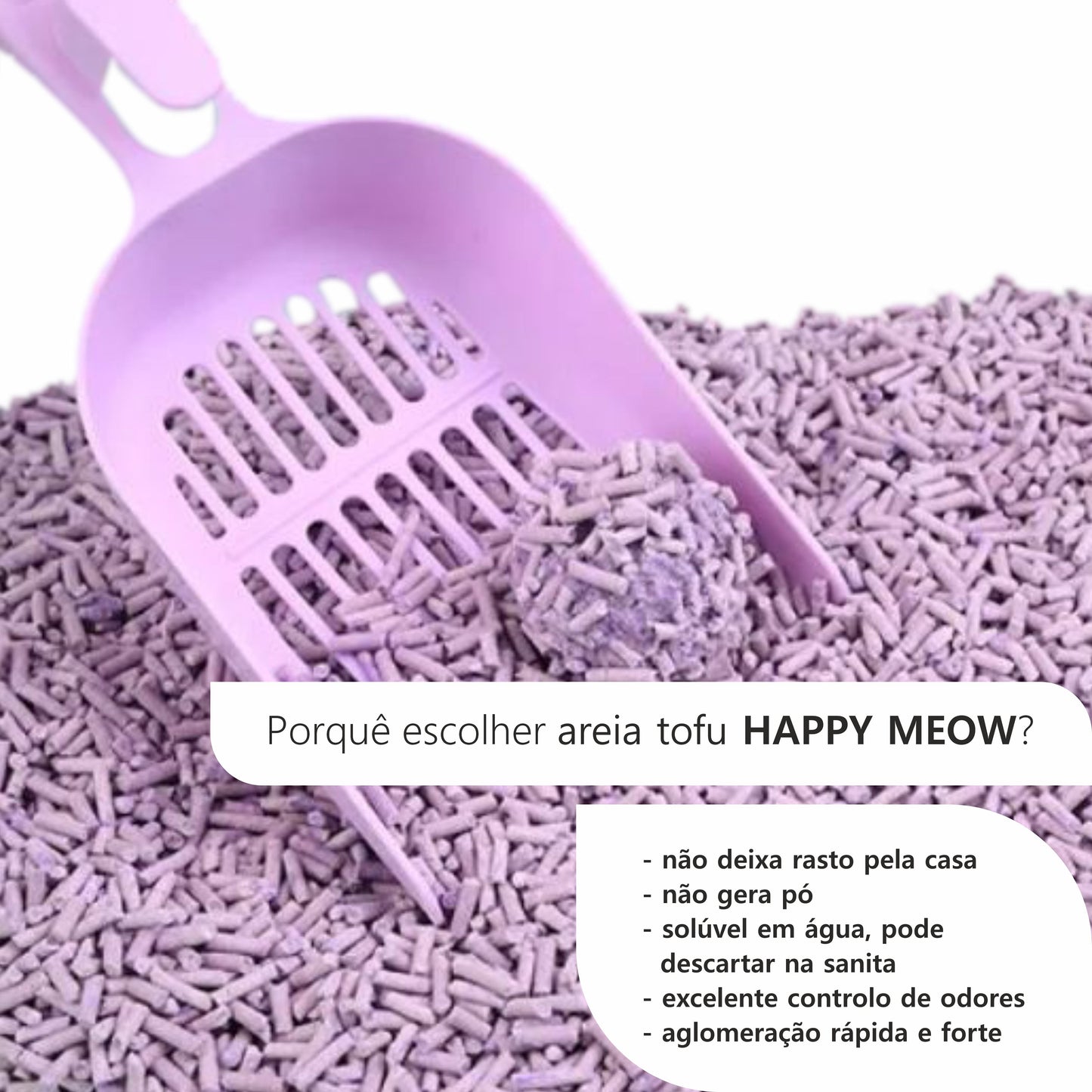 HAPPY MEOW AREIA TOFU AGLOMERANTE PARA GATO Lavanda 2mm 6L