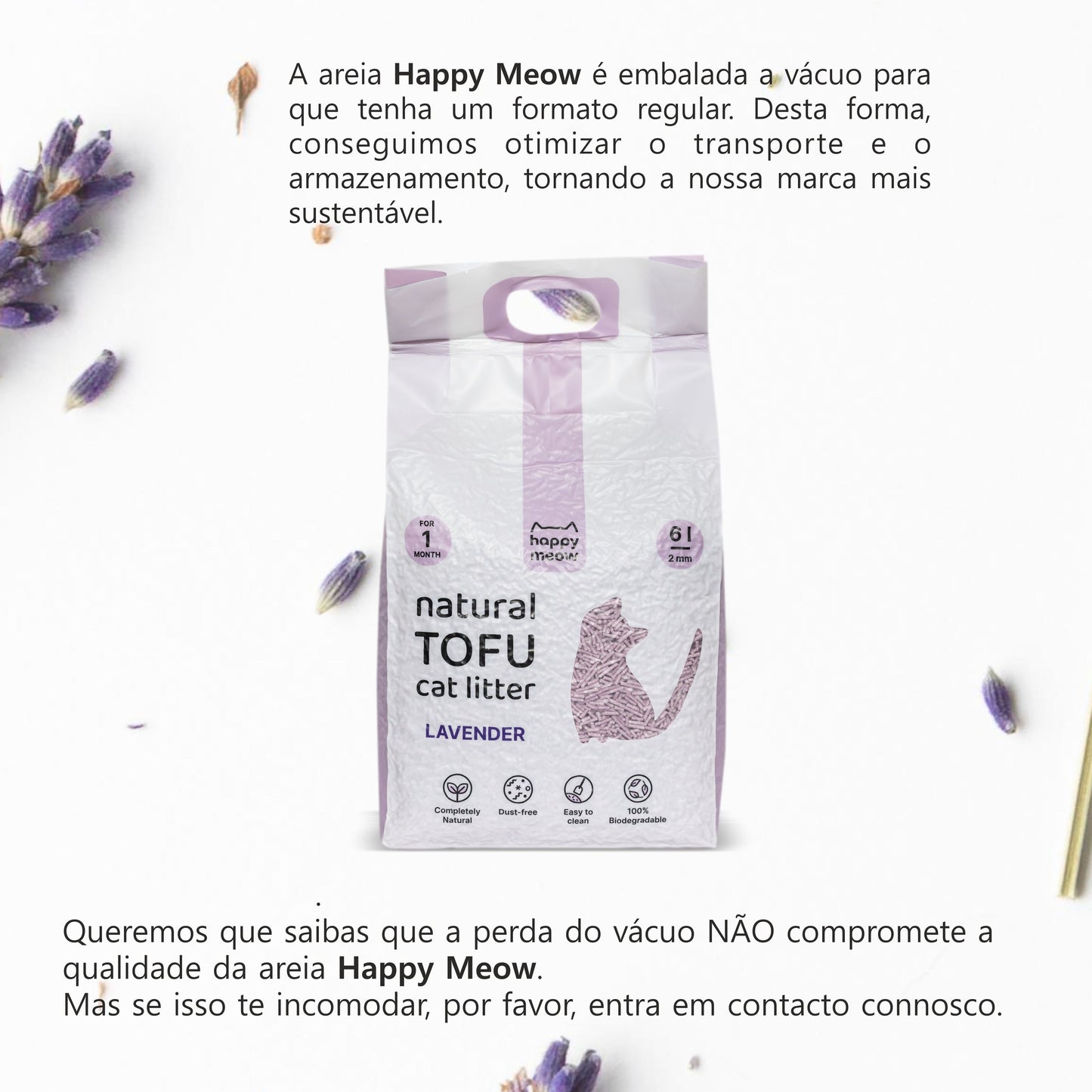 HAPPY MEOW AREIA TOFU AGLOMERANTE PARA GATO Lavanda 2mm 6L