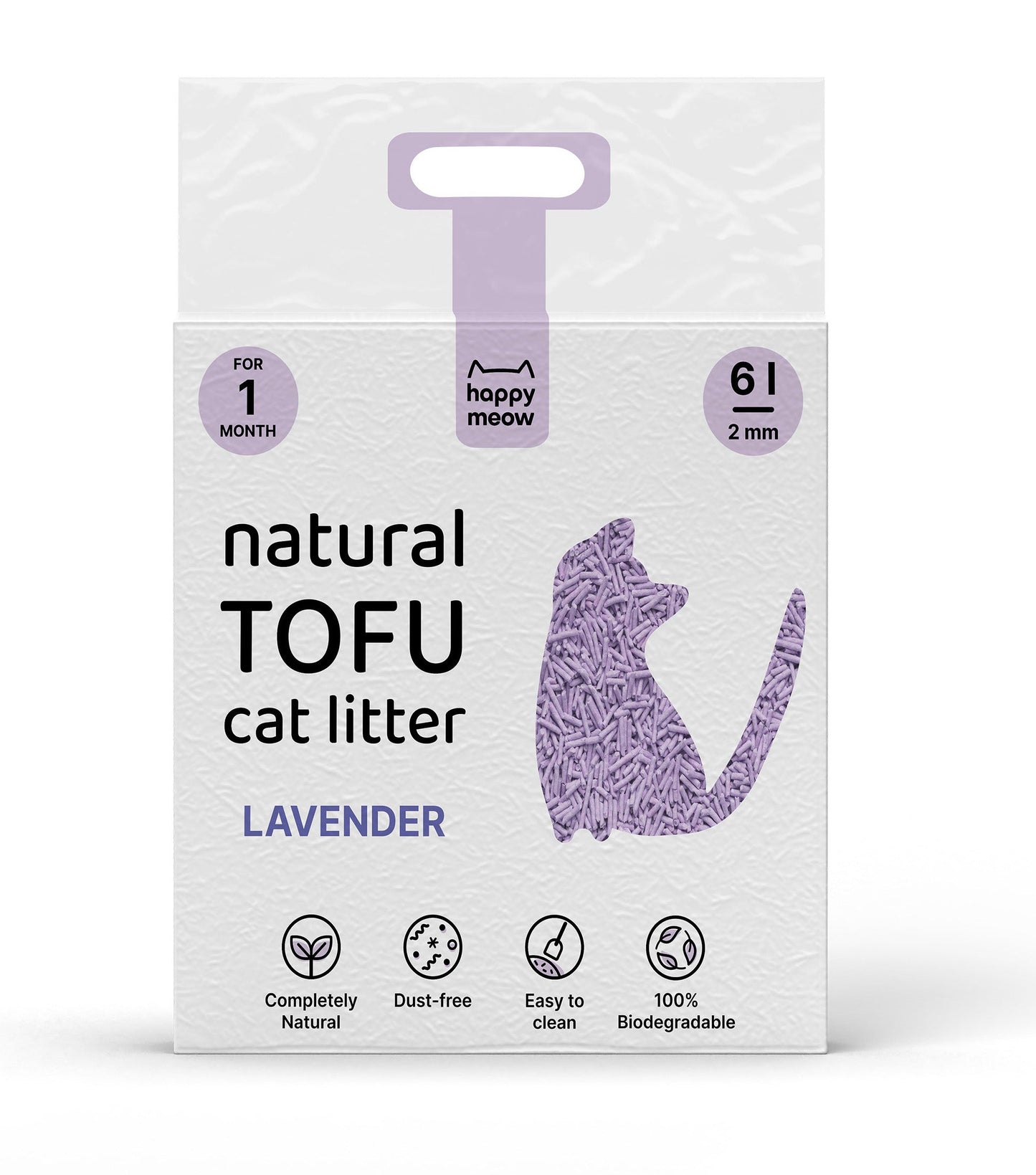 HAPPY MEOW AREIA TOFU AGLOMERANTE PARA GATO Lavanda 2mm 6L